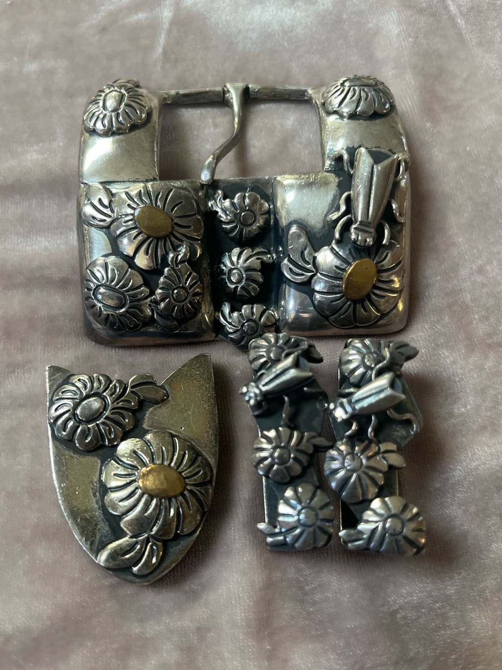 Vintage Pat Areias Mexican Floral 2 Tone Buckle
